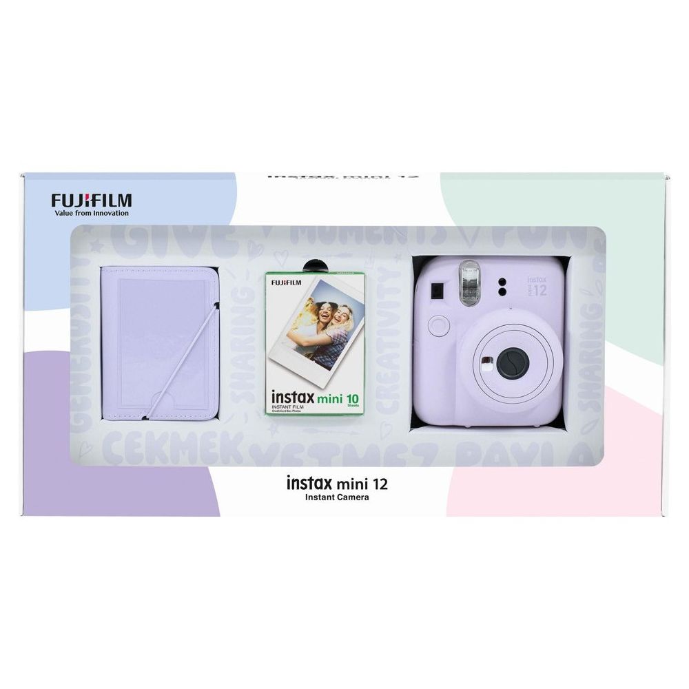 Instax Mini 12 Lila 10'lu Film 28'li Mini Albüm Bundle Box ve Fotoğraf Makinesi