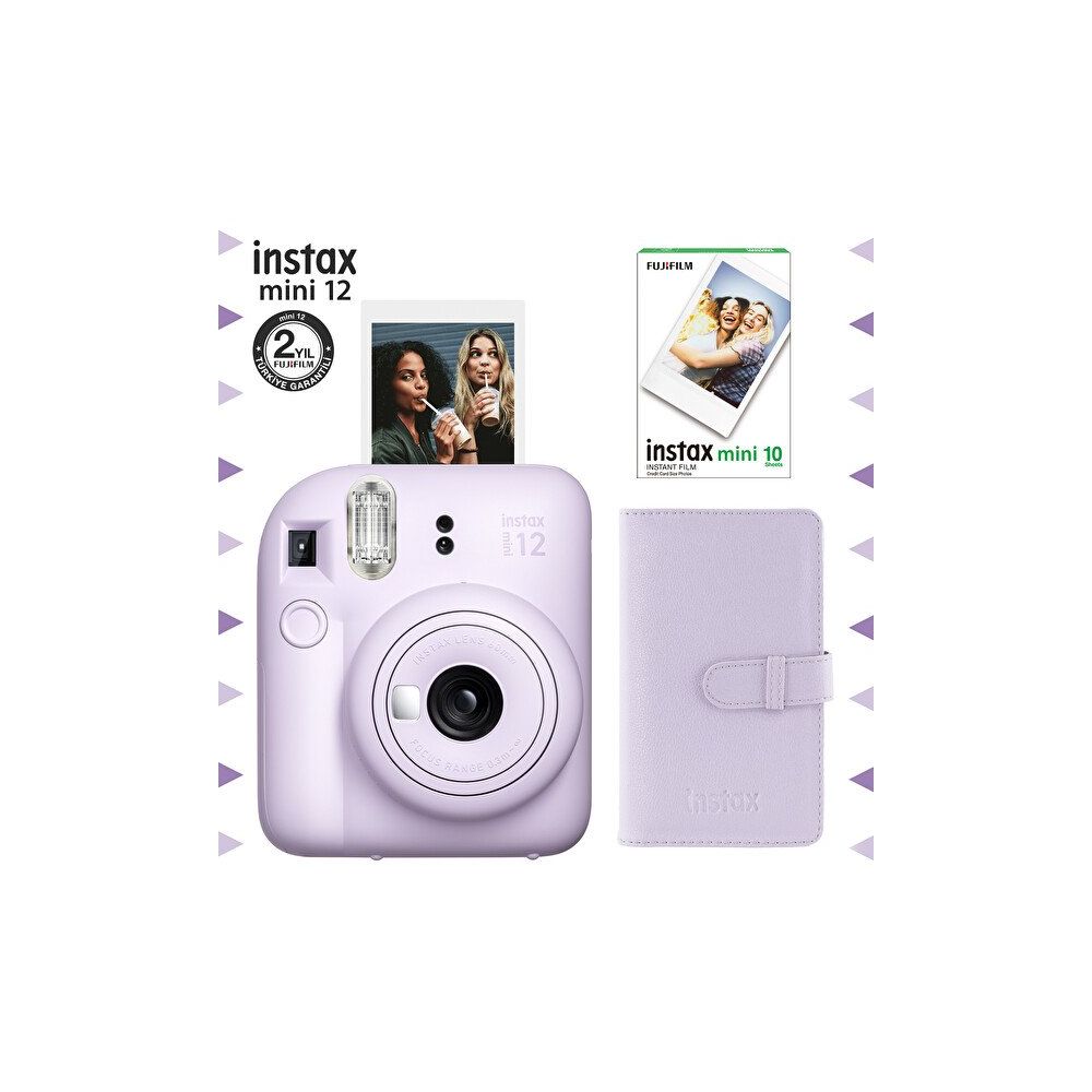 Instax Mini 12 Lila Fotoğraf Makinesi 10'lu Film ve Laporta Albüm Seti