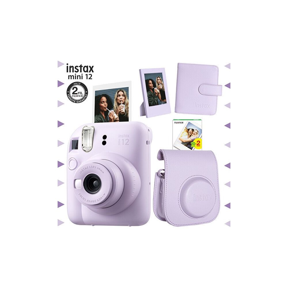 Instax Mini 12 Lila Fotoğraf Makinesi 20'li Film Çerçeve ve Kare Albüm Seti