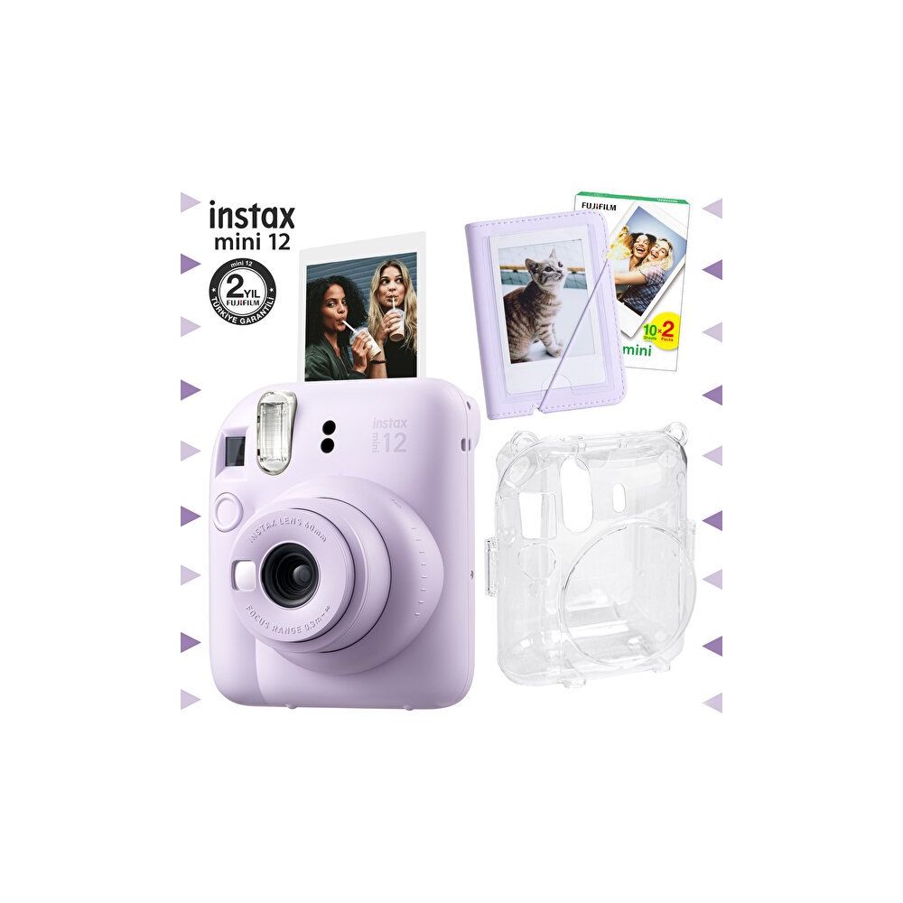 Instax Mini 12 Lila Fotoğraf Makinesi 20'li Film Mini Albüm ve Şeffaf Kılıf Seti