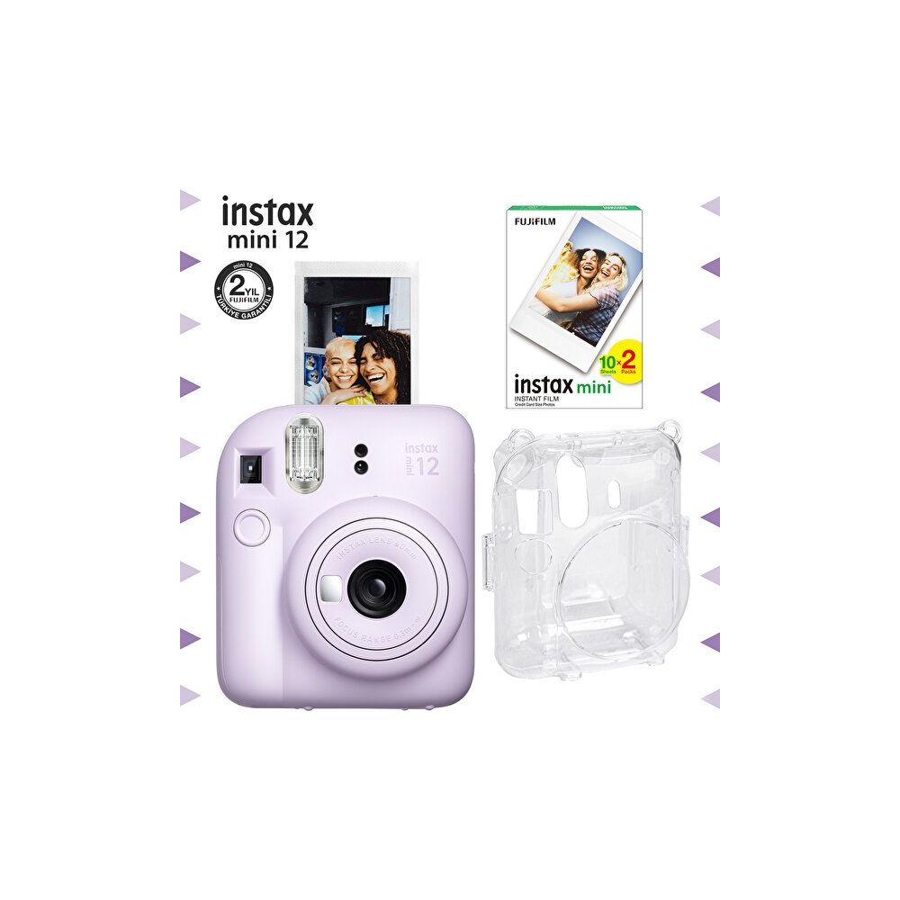 Instax Mini 12 Lila Fotoğraf Makinesi 20'li Film ve Şeffaf Kılıf Seti