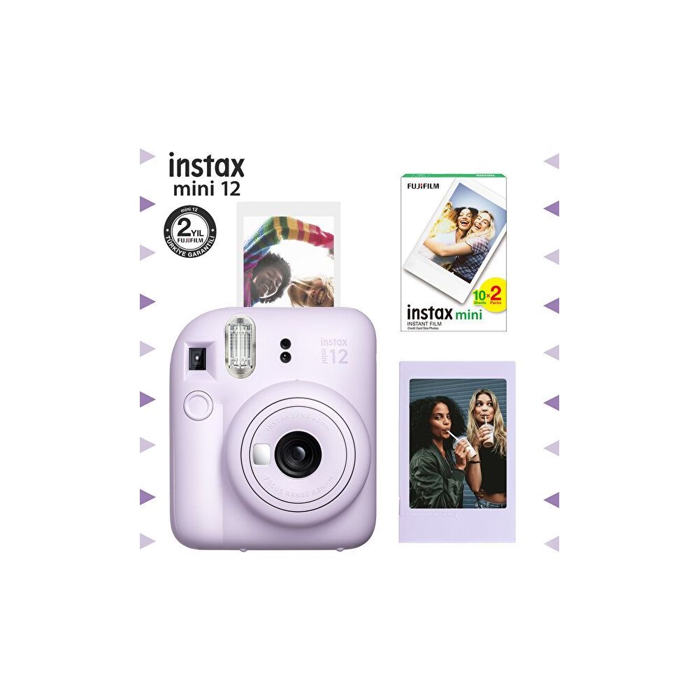Instax Mini 12 Lila Fotoğraf Makinesi Çerçeve ve 20'li Mini Film Seti