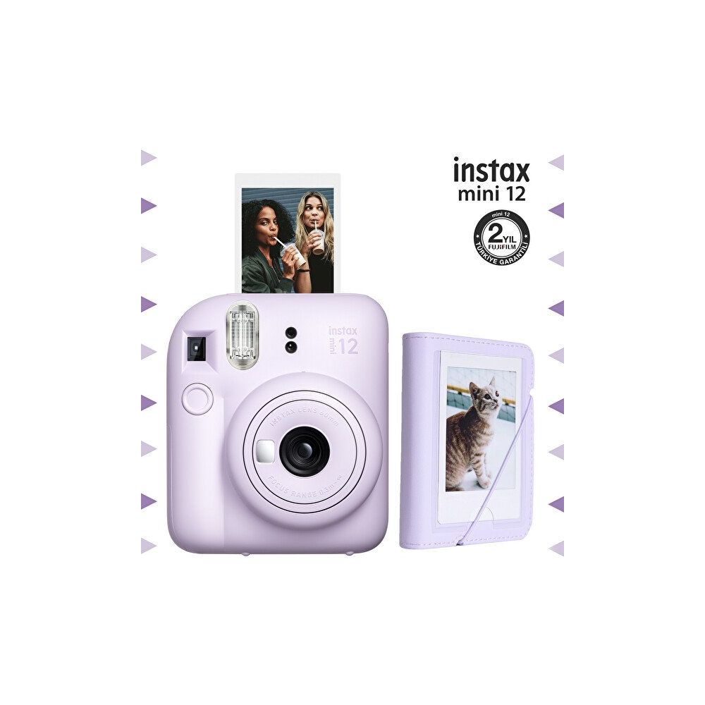 Instax Mini 12 Lila Fotoğraf Makinesi ve 28'li Mini Albüm Seti