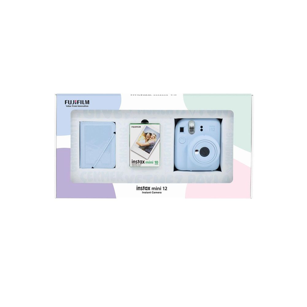 Instax Mini 12 Mavi 10'lu Film 28'li Mini Albüm Bundle Box ve Fotoğraf Makinesi