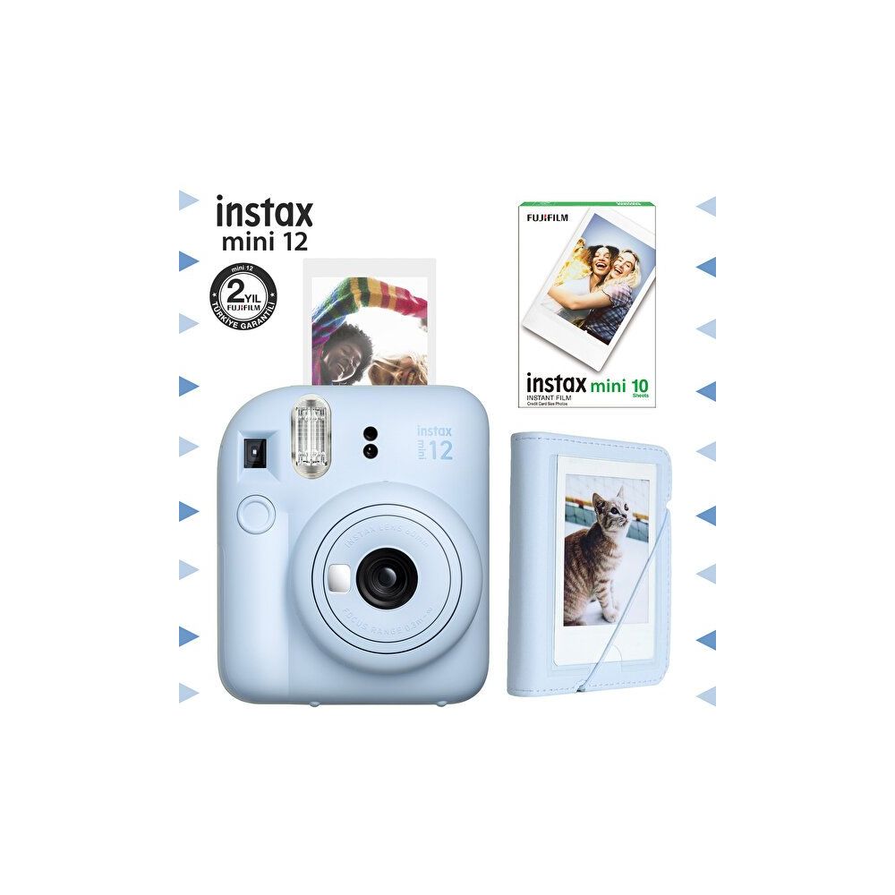 Instax Mini 12 Mavi Fotoğraf Makinesi 10'lu Film ve Mini Albüm Seti