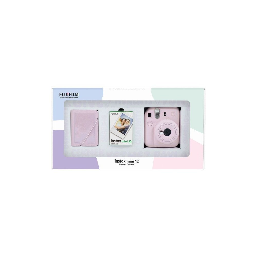 Instax Mini 12 Pembe 10'lu Film 28'li Mini Albüm Bundle Box ve Fotoğraf Makinesi