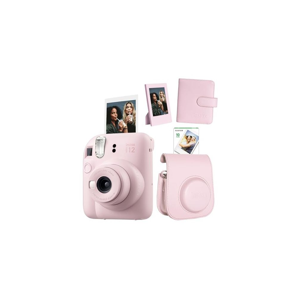 Instax Mini 12 Pembe 10'lu Film Çerçeve Kare Albüm Deri Kılıf ve Fotoğraf Makinesi Seti