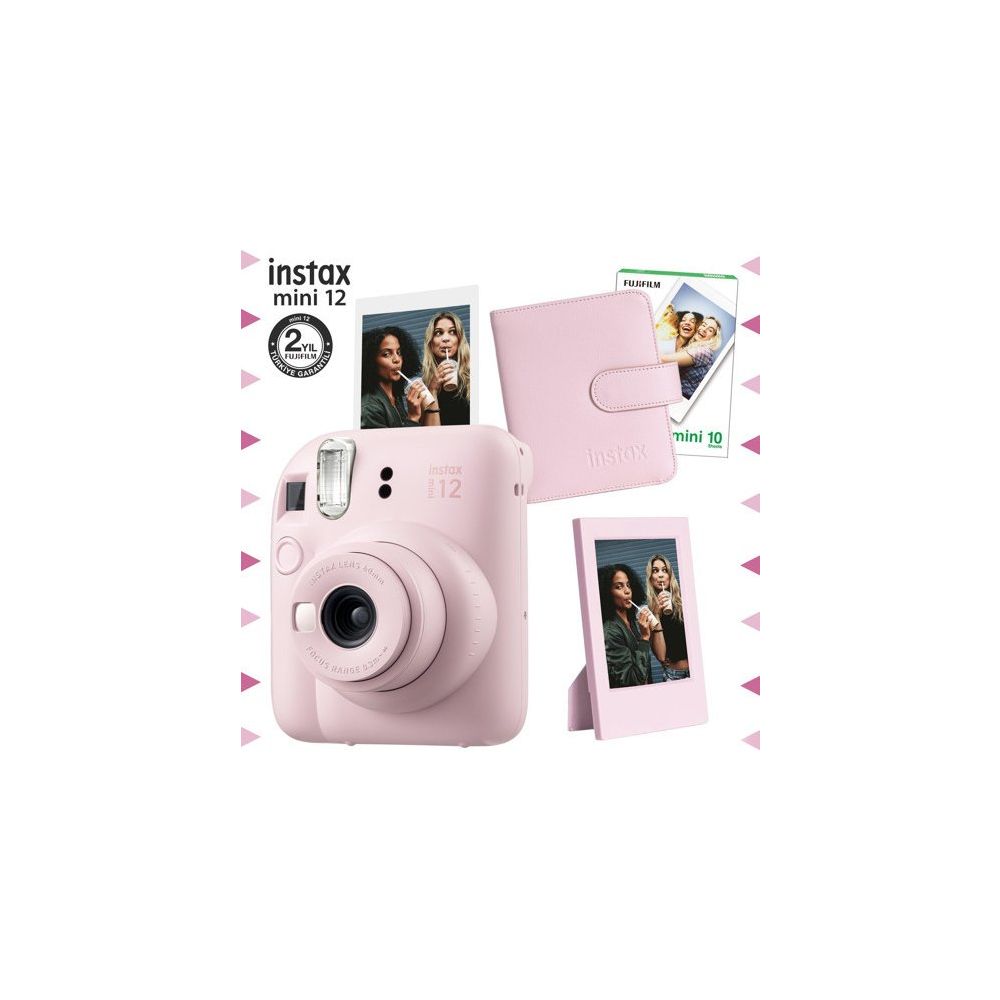 Instax Mini 12 Pembe 10'lu Film Çerçeve Kare Albüm ve Fotoğraf Makinesi Seti