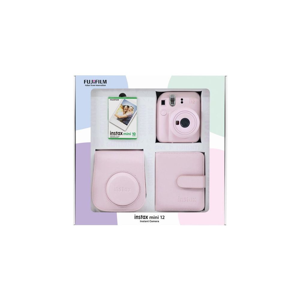 Instax Mini 12 Pembe 10'lu Film Kare Albüm Deri Kılıf Bundle Box ve Fotoğraf Makinesi
