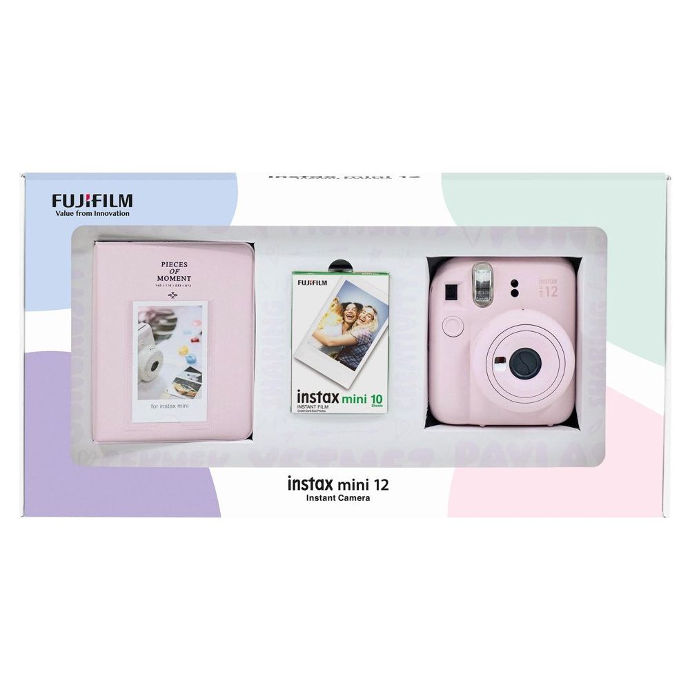 Instax Mini 12 Pembe 10'lu Film PVC Albüm Bundle Box ve Fotoğraf Makinesi