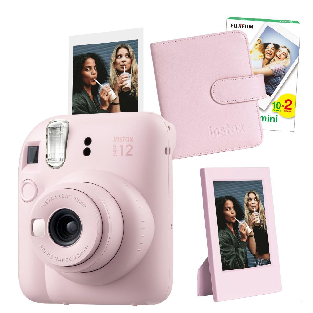 Instax Mini 12 Pembe 20'li Film Çerçeve Kare Albüm ve Fotoğraf Makinesi Seti