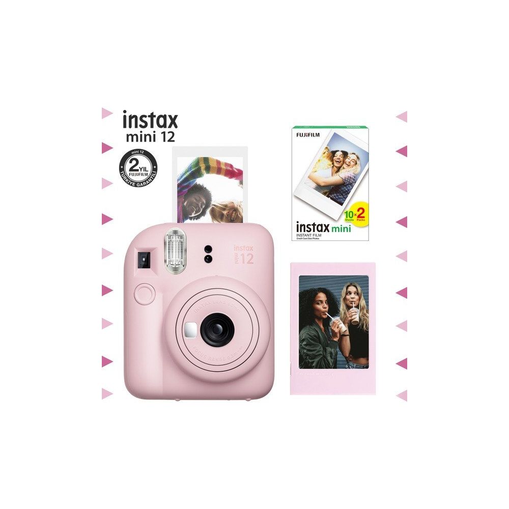 Instax Mini 12 Pembe Çerçeve 20'li Mini Film ve Fotoğraf Makinesi Seti
