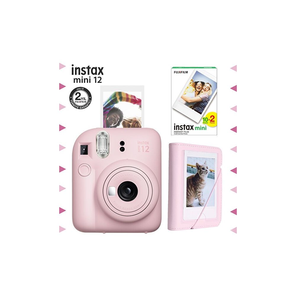 Instax Mini 12 Pembe Fotoğraf Makinesi 20'li Film ve Mini Albüm Seti