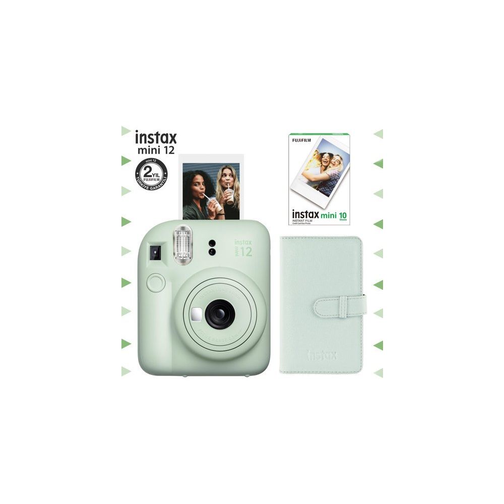 Instax Mini 12 Yeşil 10'lu Film Laporta Albüm ve Fotoğraf Makinesi Seti
