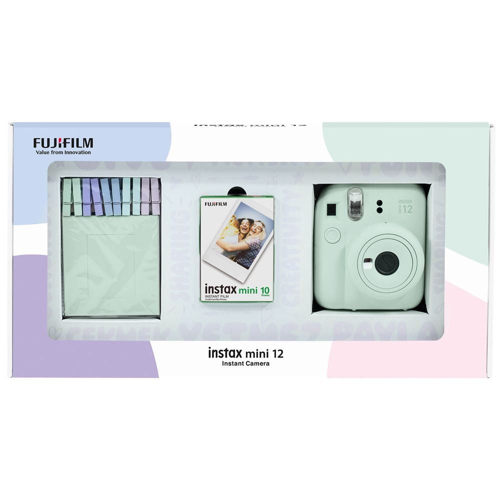 Instax Mini 12 Yeşil 10'lu Film Mandal Bundle Box ve Fotoğraf Makinesi