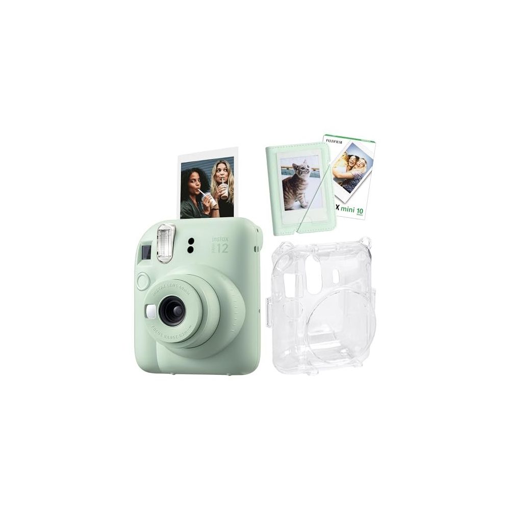 Instax Mini 12 Yeşil 10'lu Film Mini Albüm Şeffaf Kılıf ve Fotoğraf Makinesi Seti