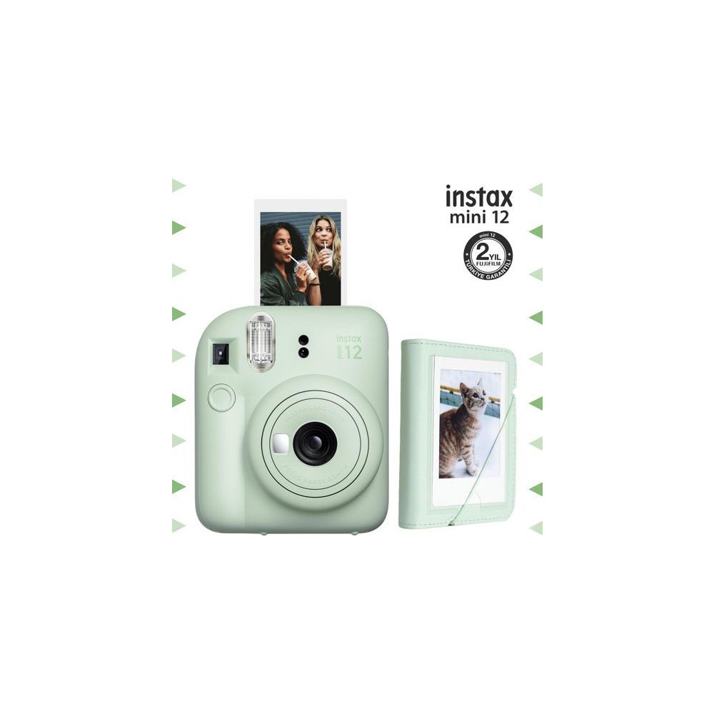 Instax Mini 12 Yeşil 28'li Mini Albüm ve Fotoğraf Makinesi Seti