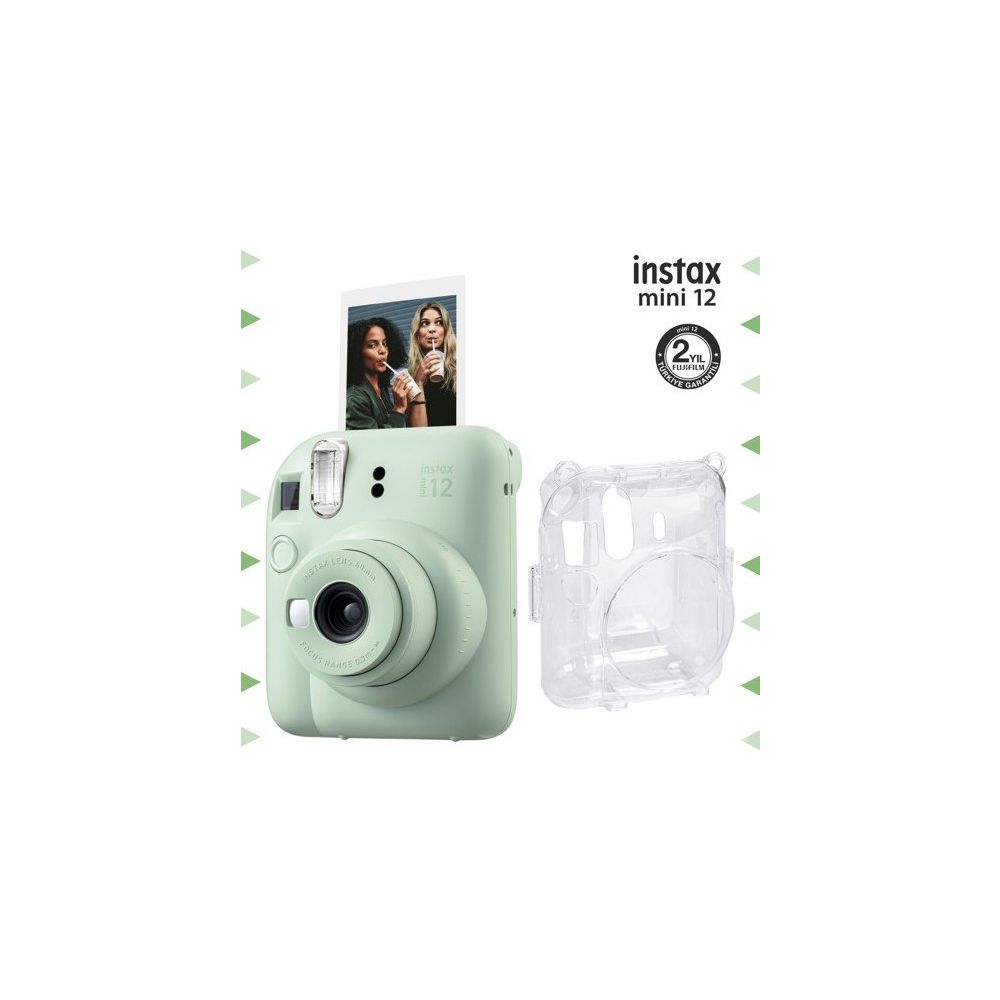 Instax Mini 12 Yeşil Şeffaf Kılıf ve Fotoğraf Makinesi Seti