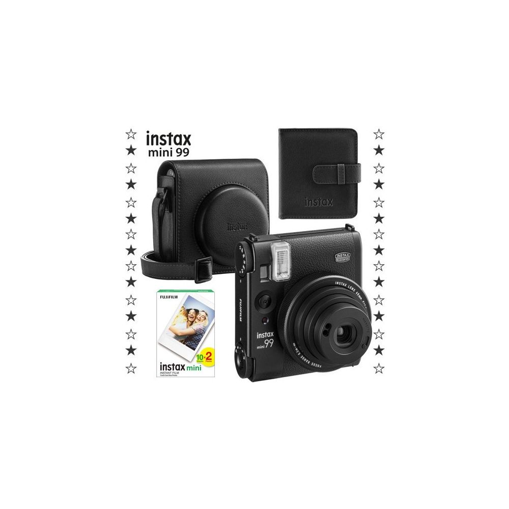 Instax Mini 99 Siyah 20'li Film Kare Albüm Deri Kılıf ve Fotoğraf Makinesi Seti