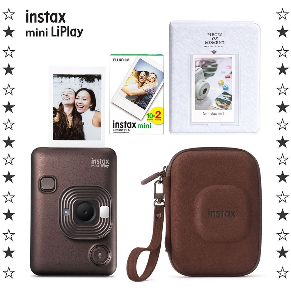 Instax Mini Liplay Deep Bronze 20'li Film Albüm Çanta ve Fotoğraf Makinesi Hediye Seti