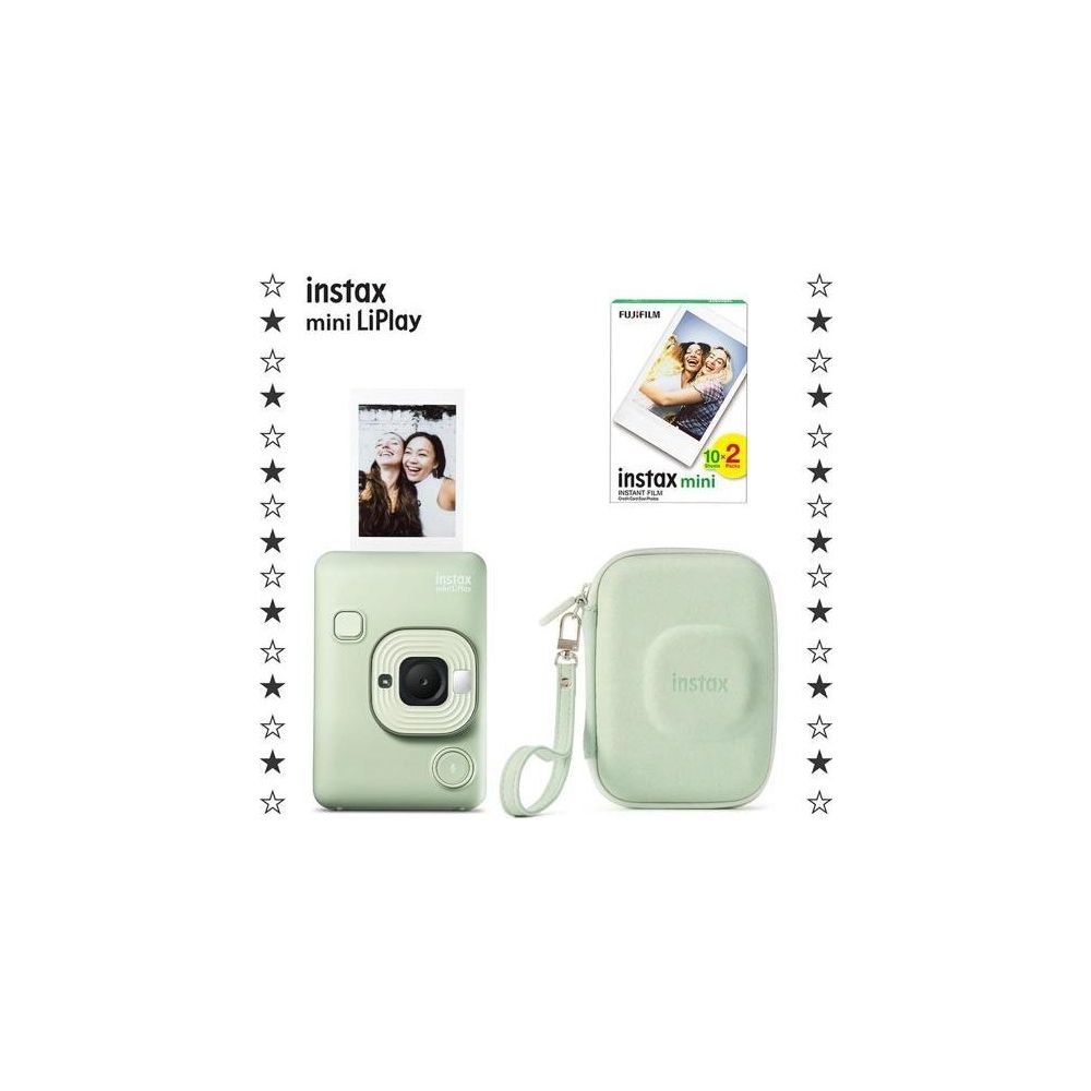 Instax Mini LiPlay Matcha Green 20'li Film Çanta ve Fotoğraf Makinesi Hediye Seti