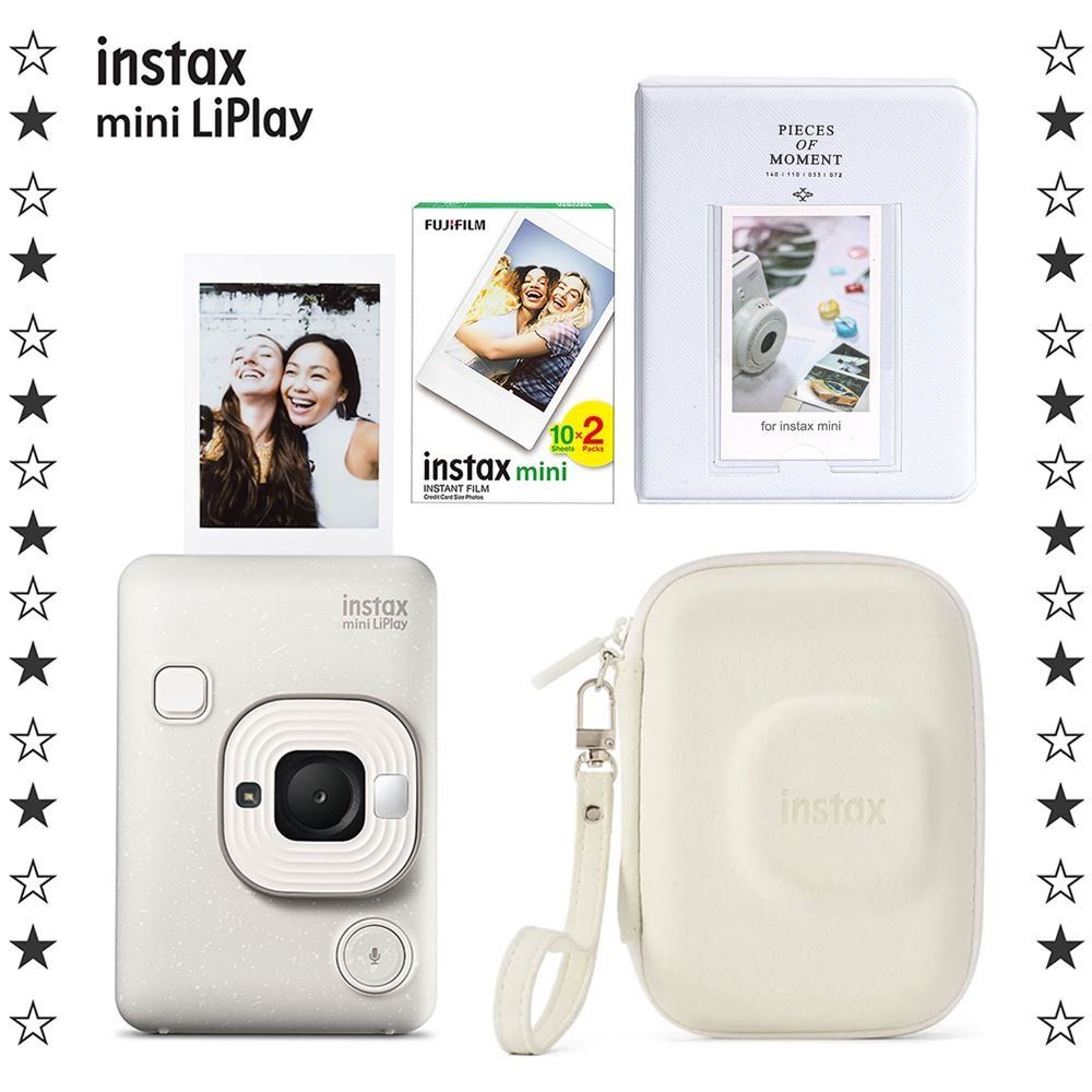 Instax Mini LiPlay Misty White 20'li Film Albüm Çanta ve Fotoğraf Makinesi Hediye Seti