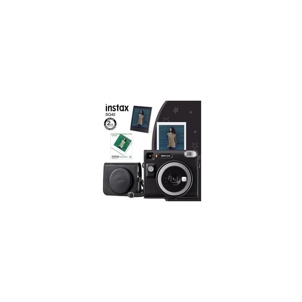 Instax SQ40 Siyah 10'lu Kare Film Deri Kılıf Pleksi Çerçeve ve Fotoğraf Makinesi