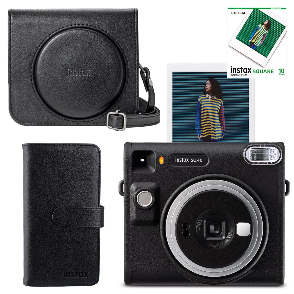 Instax SQ40 Siyah 10'lu Kare Film Deri Kılıf Siyah Albüm ve Fotoğraf Makinesi