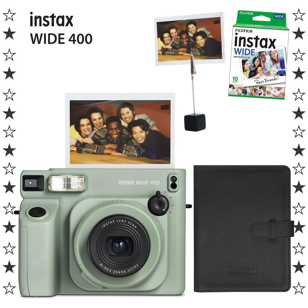 Instax Wide 400 Yeşil 10'lu Film Kıskaç Deri Albüm ve Fotoğraf Makinesi Hediye Seti