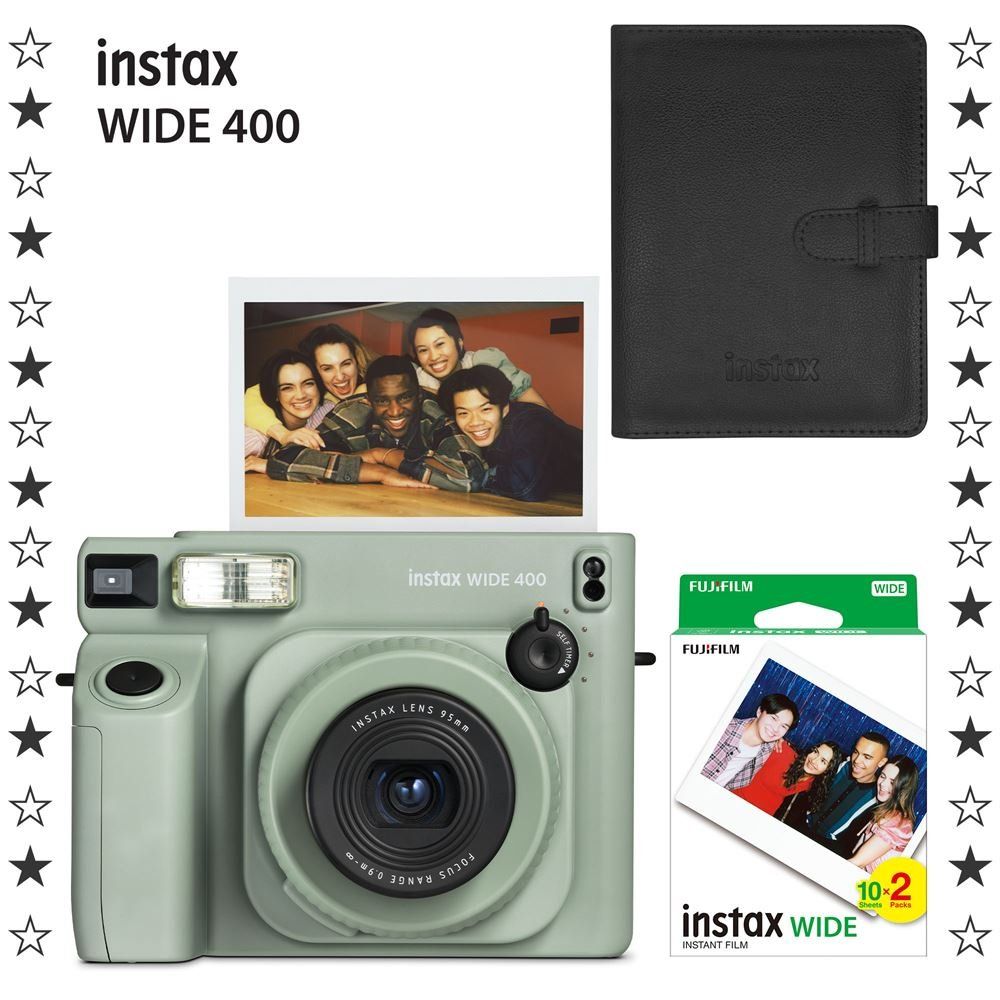 Instax Wide 400 Yeşil 20'li Film Deri Albüm ve Fotoğraf Makinesi Hediye Seti