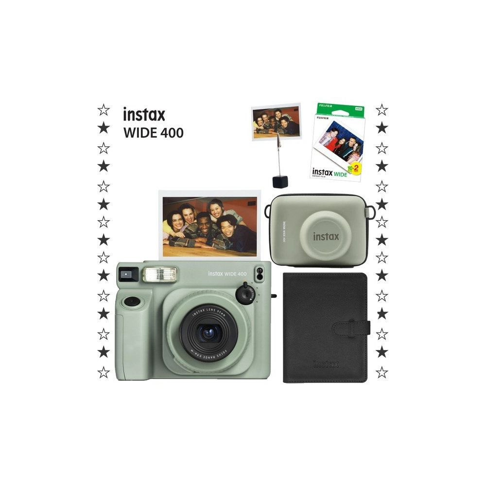 Instax Wide 400 Yeşil 20'li Film Eva Çanta Kıskaç Deri Albüm ve Fotoğraf Makinesi Hediye Seti