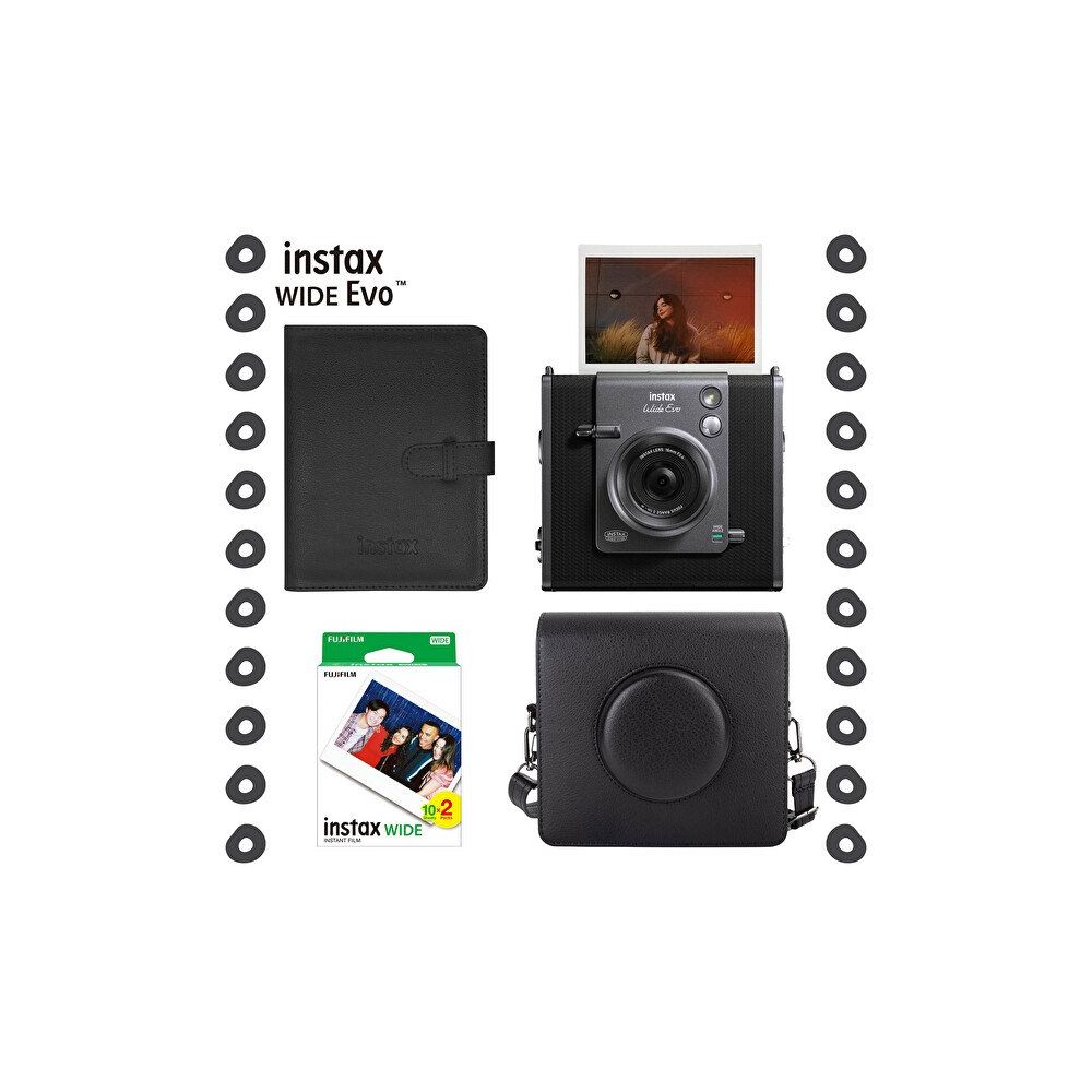 Instax Wide Evo 20'li Film Albüm Deri Kılıflı ve Fotoğraf Makinesi Hediye Seti