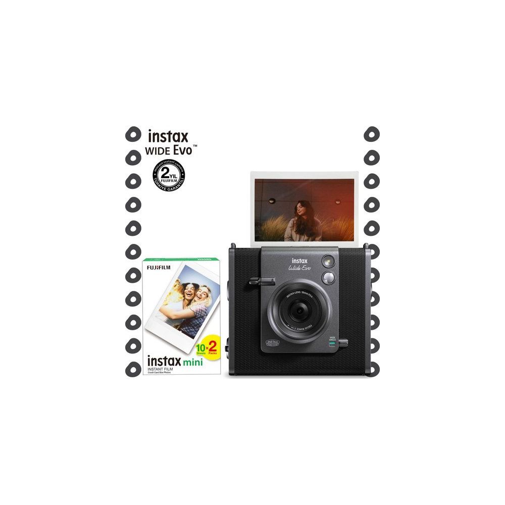 Instax Wide Evo Siyah Şipşak Anında Baskı Hybrid 20'li Film ve Fotoğraf Makinesi