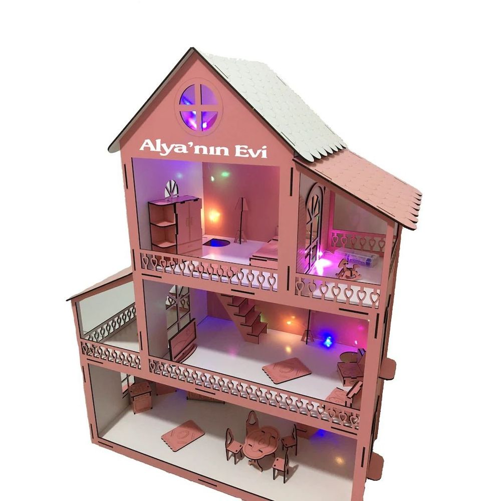 umutlu temizleyici numara  İsimli Işıklı Büyük Boy Ahşap 80 cm + 20 Mobilya Barbie Oyun Evi Fiyatları