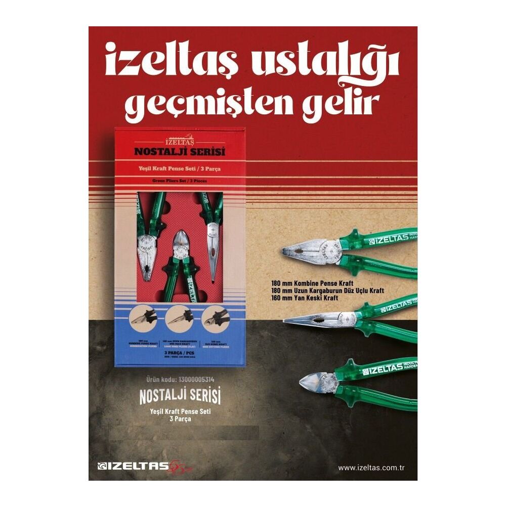 İzeltaş 13000005134 3 Parça Nostalji Serisi Kraft Pense Seti Fiyatları