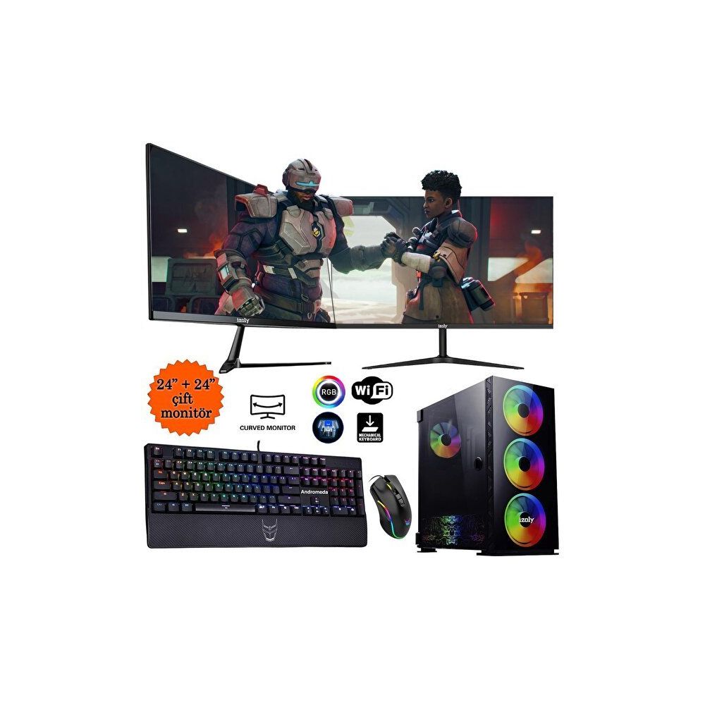 İzoly Charon i5-10400F 16GB RAM 512GB SSD 6GB GTX 1660 Super FreeDOS 24 inç Dual Monitör Oyun Bilgisayarı