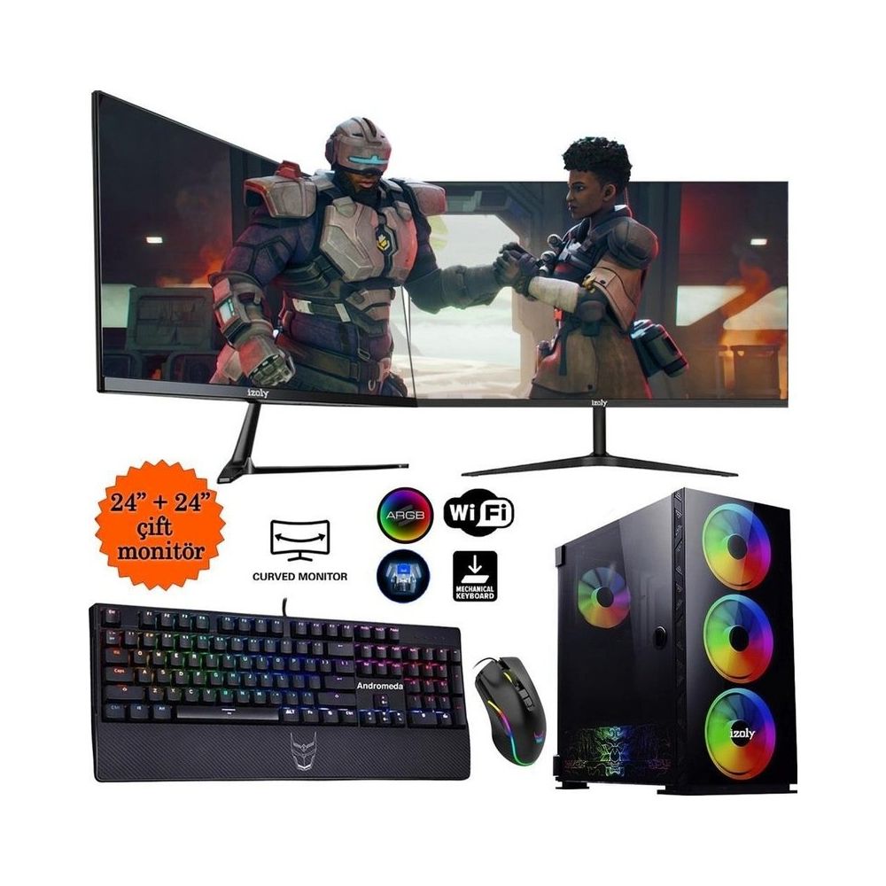 İzoly Charon X i5-10400F 32GB RAM 512GB SSD 6GB GTX 1660 Super FreeDOS 24 inç Dual Monitör Oyun Bilgisayarı
