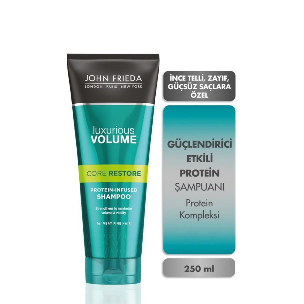 John frieda volume. Джон Фрида шампунь с протеином. Прозрачный кондиционер с протеином Core restore luxurious Volume, John Frieda 250 мл 51661. Шампунь Джон Фрида с протеином синий. John Frieda шампунь для поврежденных волос с медом Rehab&Revive, 250 мл.