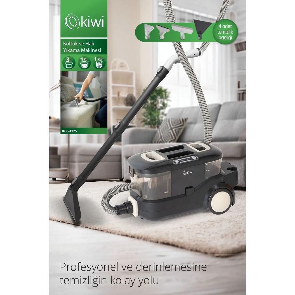 Kiwi KCC-4325W Siyah Koltuk Halı Yıkama ve Leke Çıkarma Makinesi