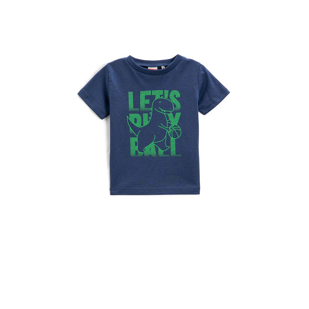 紺110 LCW Kids Mavi Bisiklet Yaka Lilo ve Stitch Baskılı Kız Çocuk