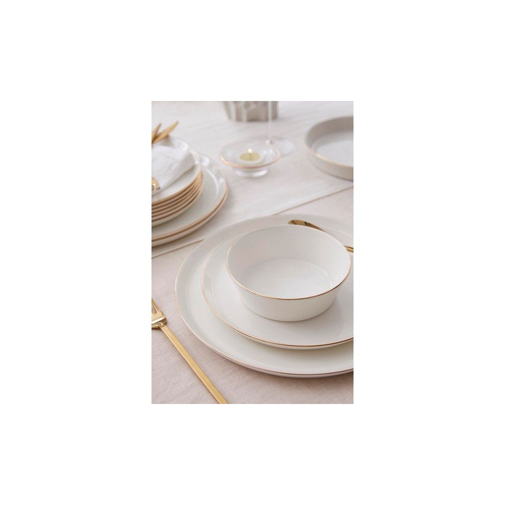 Kütahya Porselen Bone V-Form 24 Parça Kişilik Altın Fileli Yemek - Main Image