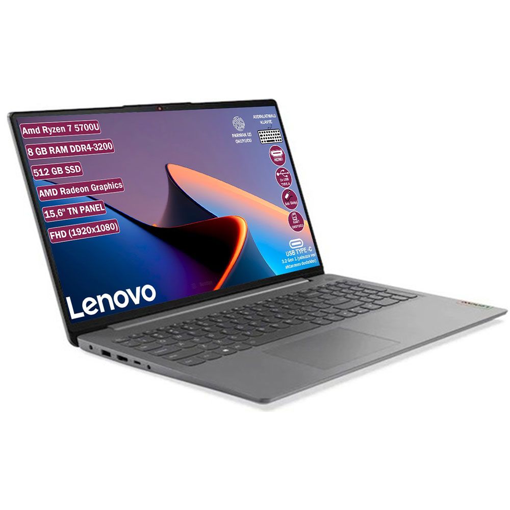 Lenovo IdeaPad 3 15ALC6 82KU00T7TX Ryzen 7 5700U 8GB RAM 512GB SSD FreeDOS  15.6 inç Laptop - Notebook Fiyatları