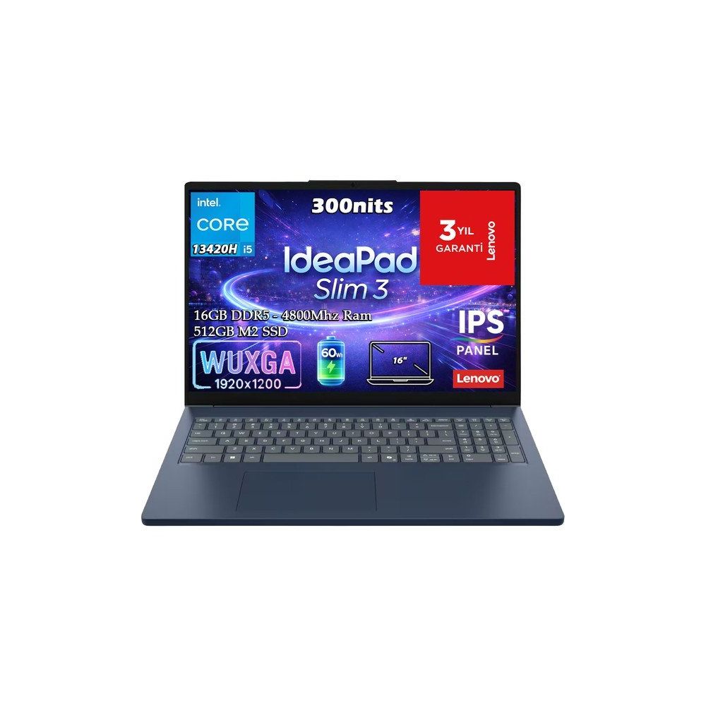 Lenovo IdeaPad Slim 3 16IRH10 83K20009TR i5-13420H 16GB RAM 512GB SSD FreeDOS 16 inç Laptop - Notebook