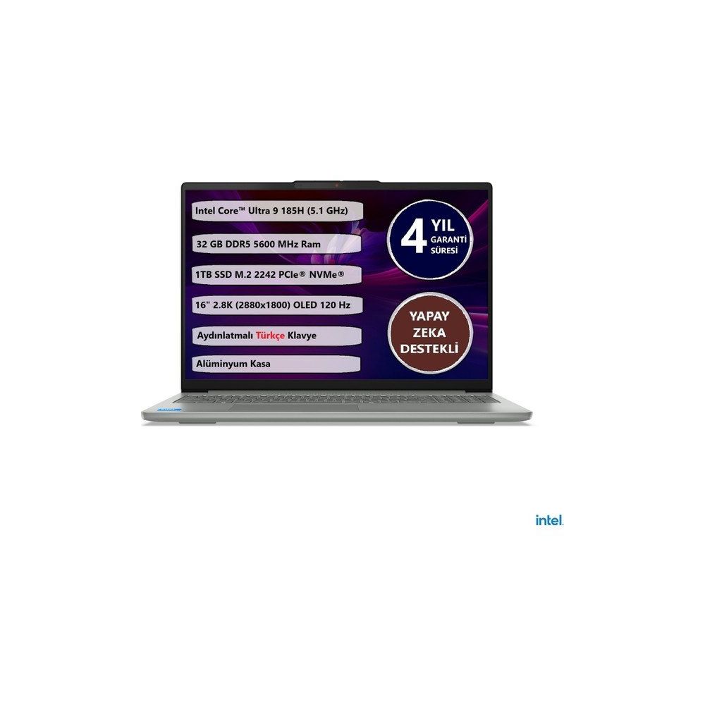 Lenovo Ideapad Slim 5 16IMH10 83V70057TR Ultra 9 185H 32GB RAM 1TB SSD FreeDOS 16 inç Laptop