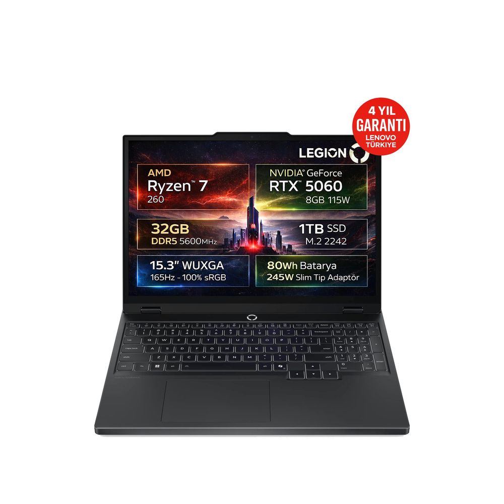 Lenovo Legion 5 15AHP10 83M00064TR Ryzen 7 260 32GB RAM 1TB SSD RTX 5060 FreeDOS 15.3 inç Oyun Bilgisayarı
