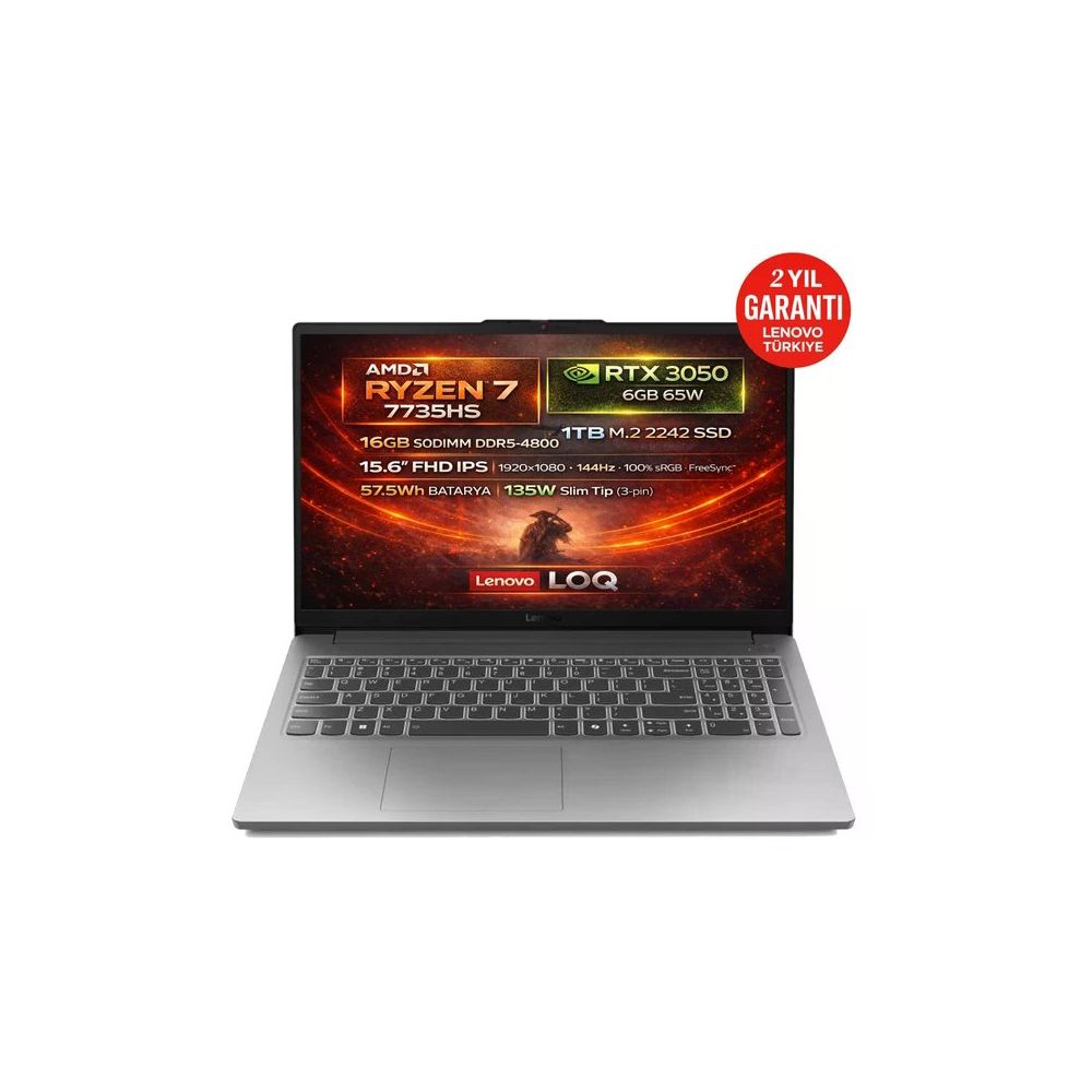 Lenovo LOQ 15ARP10E 83S00032TR Ryzen 7 7735HS 16GB RAM 1TB SSD 6GB RTX 3050 FreeDOS 15.6 inç Oyun Bilgisayarı