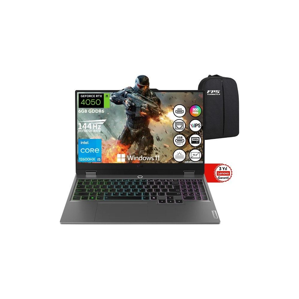 Lenovo LOQ 15IAX9 83GS00L7TR i5-12600HX 8GB RAM 512GB SSD RTX 4050 Windows 11 Home 15.6 inç Oyun Bilgisayarı