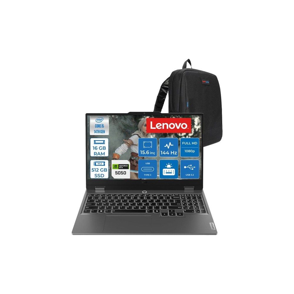 Lenovo LOQ 15IRX10 83JE0128TR i5-14500HX 16GB RAM 512GB SSD 8GB RTX 5050 FreeDOS 15.6 inç Oyun Bilgisayarı