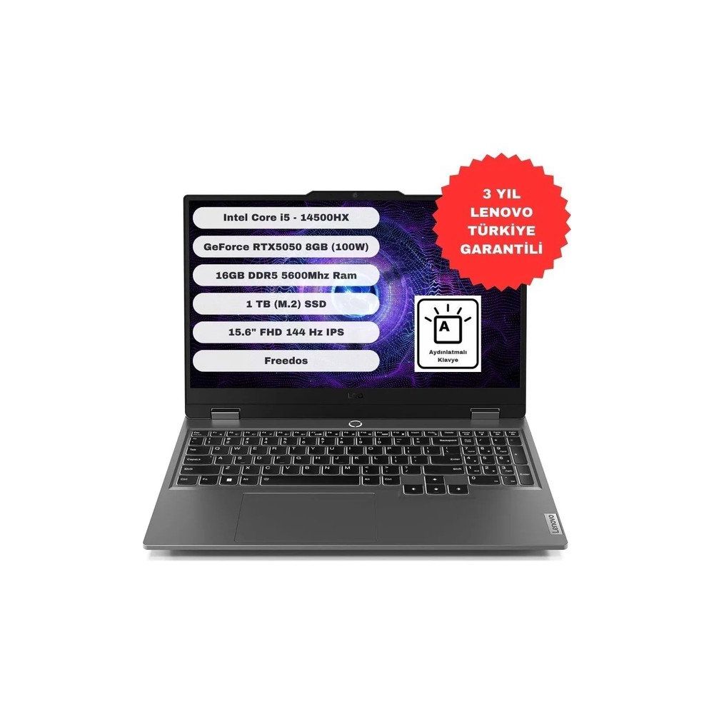 Lenovo LOQ 15IRX10 83JE012FTR i5-14500HX 16GB RAM 1TB SSD RTX 5050 FreeDOS 15.6 inç Oyun Bilgisayarı