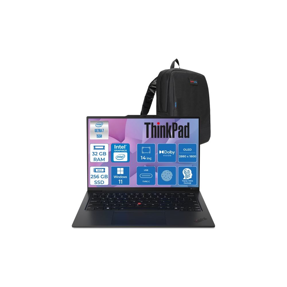 Lenovo ThinkPad X1 Carbon G12 21KC006BTX Ultra 7 155U 32GB RAM 256GB SSD Windows 11 Pro 14 inç Laptop - Notebook